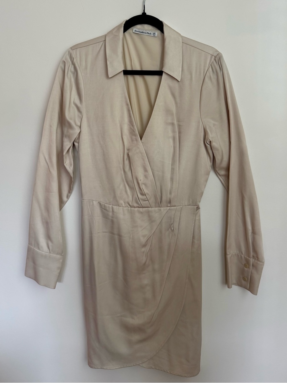Abercrombie & Fitch Champagne Satin Wrap Mini Dress M Tall